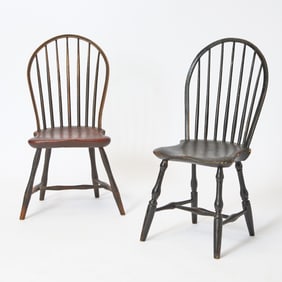 Two Painted Bowback Windsor Side Chairs New England, late 18th century