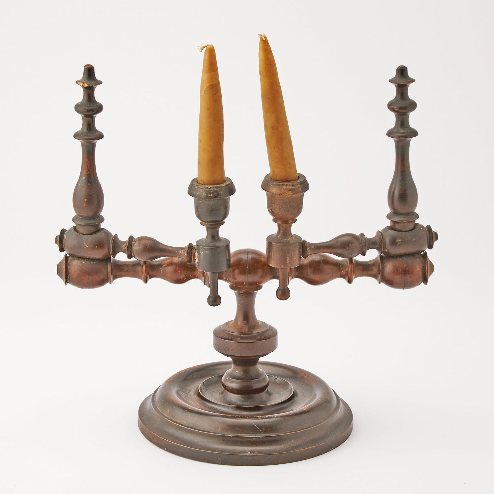 Turned Hardwood Adjustable Two-Light Candle Holder (1 of 3)