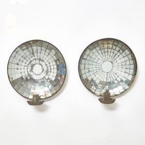 Near Pair of Mirrored Tin Sconces