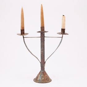 Blue-Painted Sheet-Iron Three-Light Candelabra