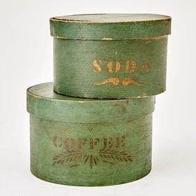 Two Green-Painted Bentwood Pantry Boxes