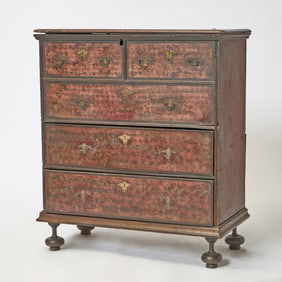 William and Mary Paint-Decorated Pine Blanket Chest Over Drawers