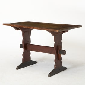 Red and Black-Painted Trestle Table