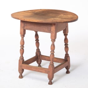 Queen Anne Red Painted Pine and Maple Tap Table