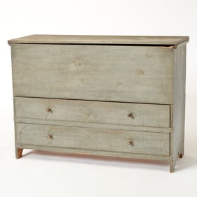 Blue/Gray-Painted Pine Blanket Chest Over Two Drawers