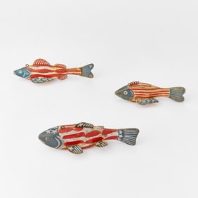 Group of Three Patriotic Painted Wood Fish Decoys