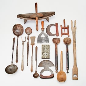 Group of Early Wood and Iron Kitchen Utensils