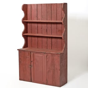Red-Painted Stepback Cupboard