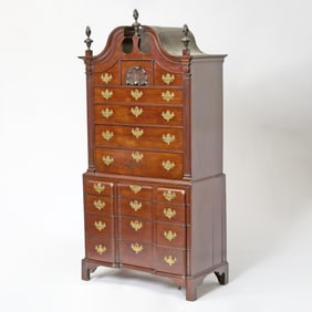 Chippendale Mahogany Bonnet-Top Block-Front Chest on Chest