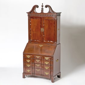 Chippendale Mahogany Block-Front Secretary Bookcase
