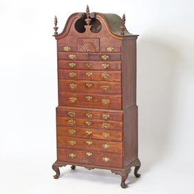 Chippendale Walnut Scroll-Top Chest on Chest Connecticut, Late 18th century