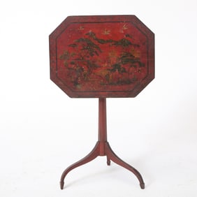 Red Painted Chinoiserie Decorated Tilt-Top Candlestand