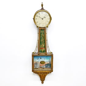 Federal Mahogany, Giltwood, and Eglomise Patent Timepiece