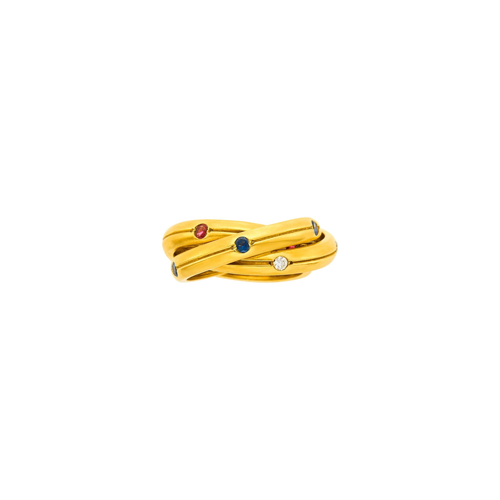 Cartier Gold, Ruby, Sapphire and Diamond 'Constellation Trinity' Band Ring, France