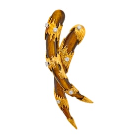 Cartier Gold, Tiger's Eye and Diamond Clip-Brooch, France