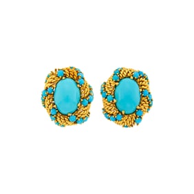Pair of Gold and Turquoise Earclips