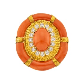 Trio Two-Color Gold, Coral and Diamond Pendant Clip-Brooch