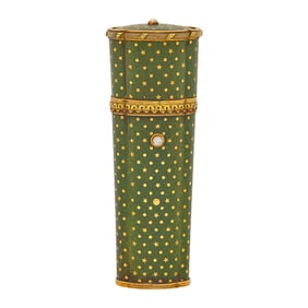 Cartier Belle Epoque Variegated Gold, Green Leather and Enamel Etui, France