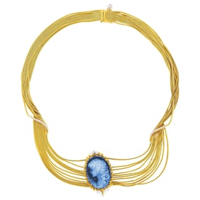 Wellendorff Ten Strand Gold, Hardstone Cameo and Diamond Brooch-Necklace