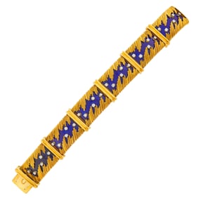 Gold, Blue Enamel and Diamond Bracelet, France