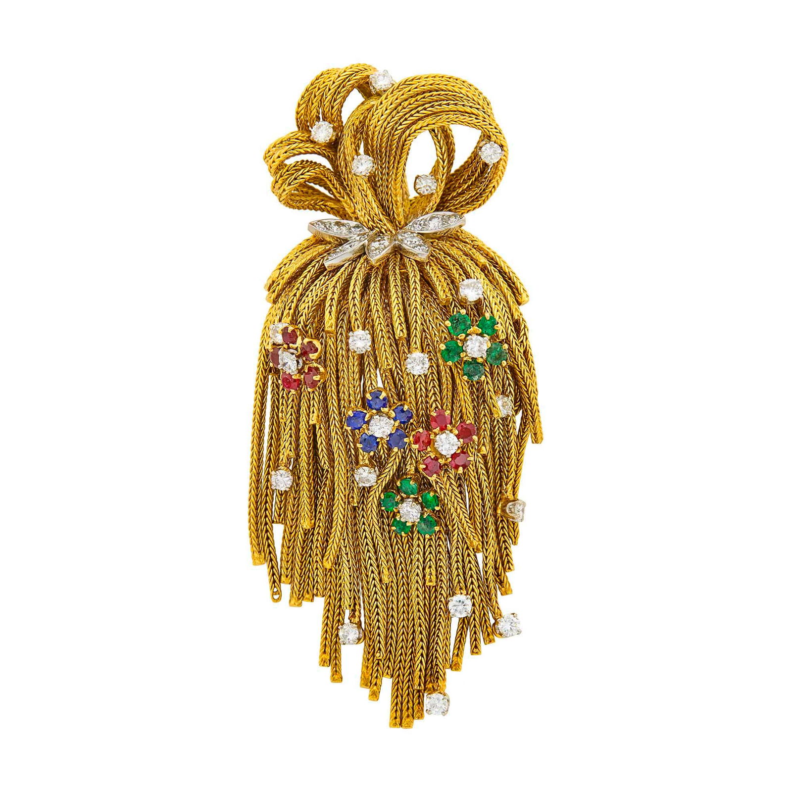 Roland Barrey Gold, Gem-Set and Diamond Fringe Clip-Brooch, France (1 of 1)