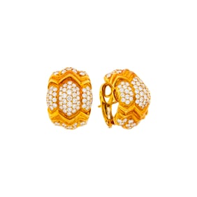 Pair of Gold and Diamond Half-Hoop Earrings