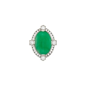 Platinum, Jade and Diamond Ring