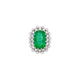White Gold, Emerald, and Diamond Ring