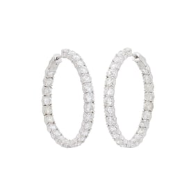 Pair of White Gold and Diamond Hoop Earrings