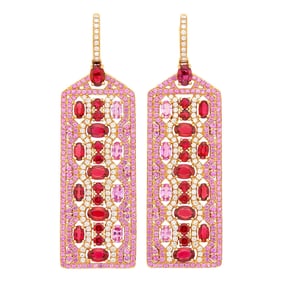 Robert Procop Pair of Rose Gold, Ruby, Pink Sapphire and Diamond Pendant-Earrings