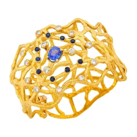 Jose Aragon Gold, Sapphire and Diamond Cuff Bangle Bracelet