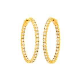 Pair of Gold and Colored Diamond Hoop Earrings
