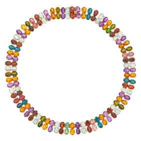 Two Row Gold and Multicolored Stone Necklace