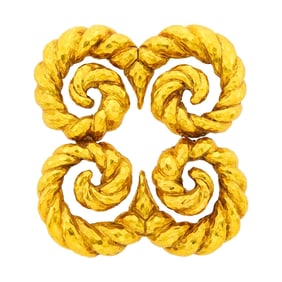 David Webb Hammered Gold Pendant Clip-Brooch
