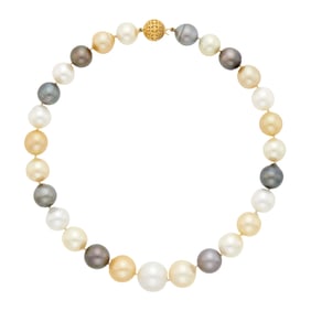 Multicolored South Sea Cultured Pearl Necklace with Pierced Gold Ball Clasp