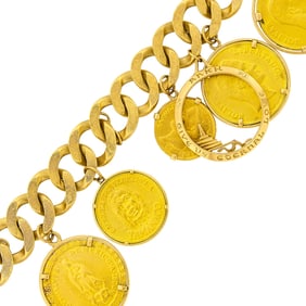 Gold and Gold Charm Curb Link Bracelet