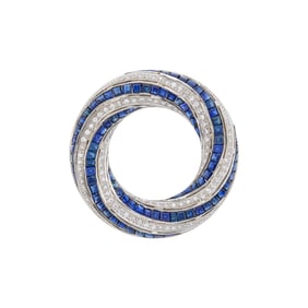 Platinum, Sapphire and Diamond Circle Brooch