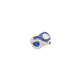 Platinum, Sapphire and Diamond Crossover Ring