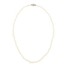 Natural Pearl Necklace with Gold, Pearl and Diamond Clasp