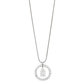 Platinum and Diamond Pendant with White Gold Snake Chain Necklace