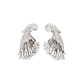 Pair of Platinum and Diamond Spray Earclips