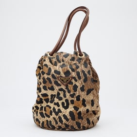 Prada Nylon Leopard Print Bucket Bag