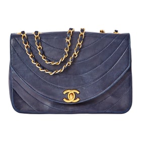 Chanel Navy Lambskin Leather Half Moon Flap Bag