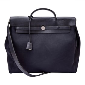Hermès Black Leather and Canvas 'Herbag' Crossbody Bag