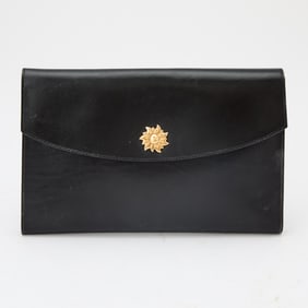 Hermès Gilt-Metal and Black Leather Clutch
