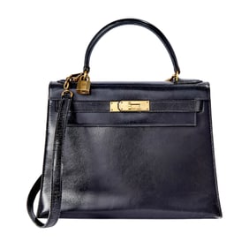 Vintage Hermès Black Box Leather Kelly 28 Bag