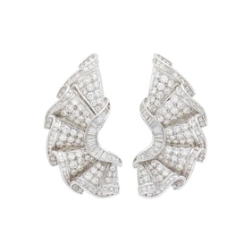 Adler Pair of White Gold and Diamond Fan Earclips