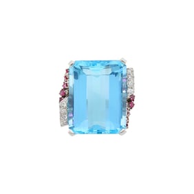 White Gold, Platinum, Aquamarine, Ruby and Diamond Ring