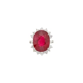 Platinum, Rubellite and Diamond Ring