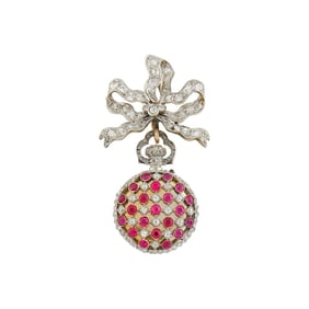 Gérard Sandoz Antique Platinum, Gold, Ruby and Diamond Lapel-Watch
